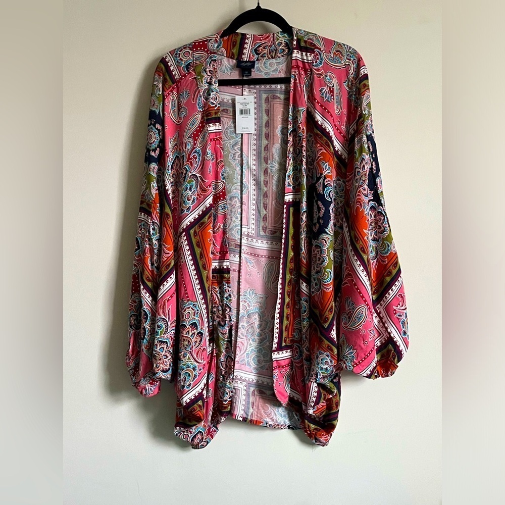 Daytrip Colorful Paisley Floral Batwing Dolman Sleeve Kimono Cardigan Sz Med NWT